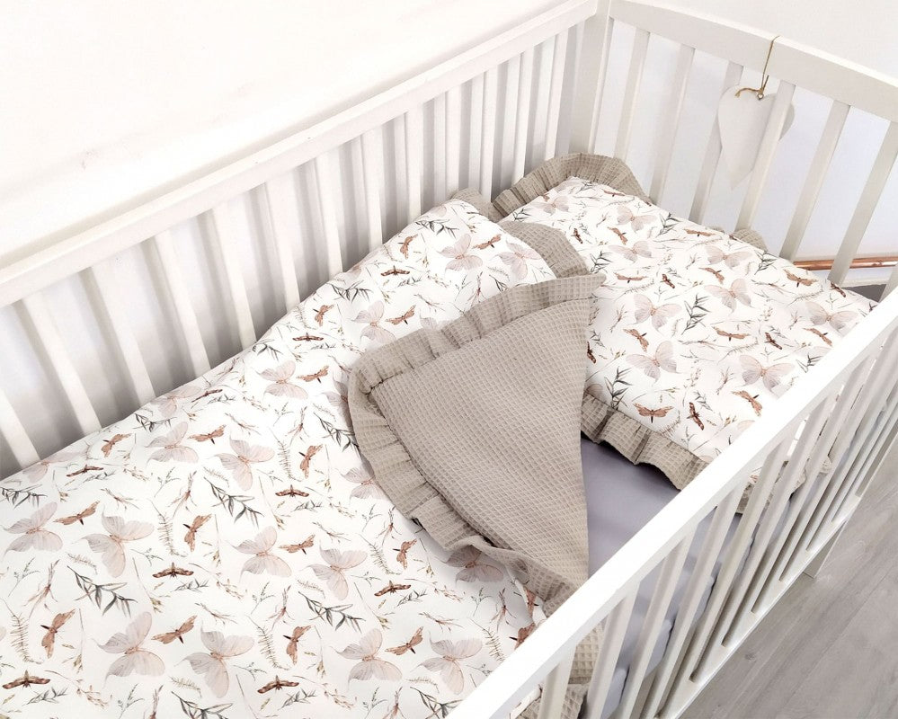 Ensemble de literie Premium pour lit de bébé 6 pièces Papillon gris