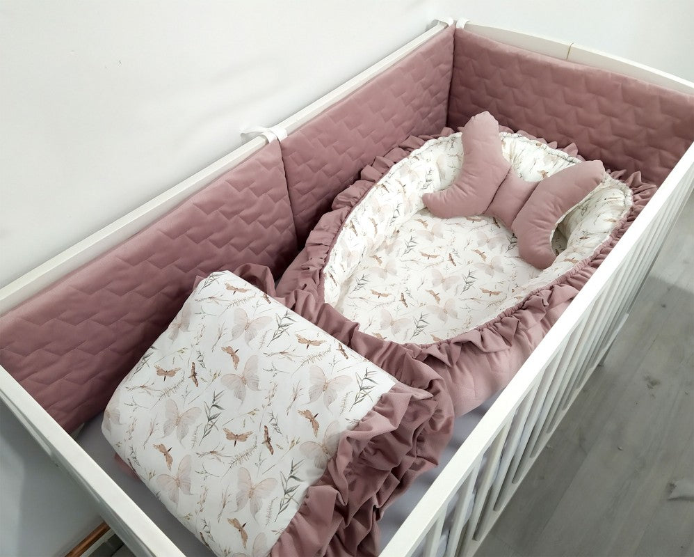 Ensemble de literie premium pour lit de bébé 5 pièces Papillon rose