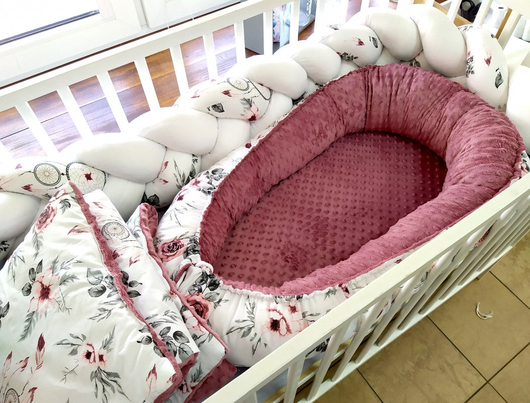 Ensemble de literie premium pour lit de bébé 5 pièces Dreamcatcher rose