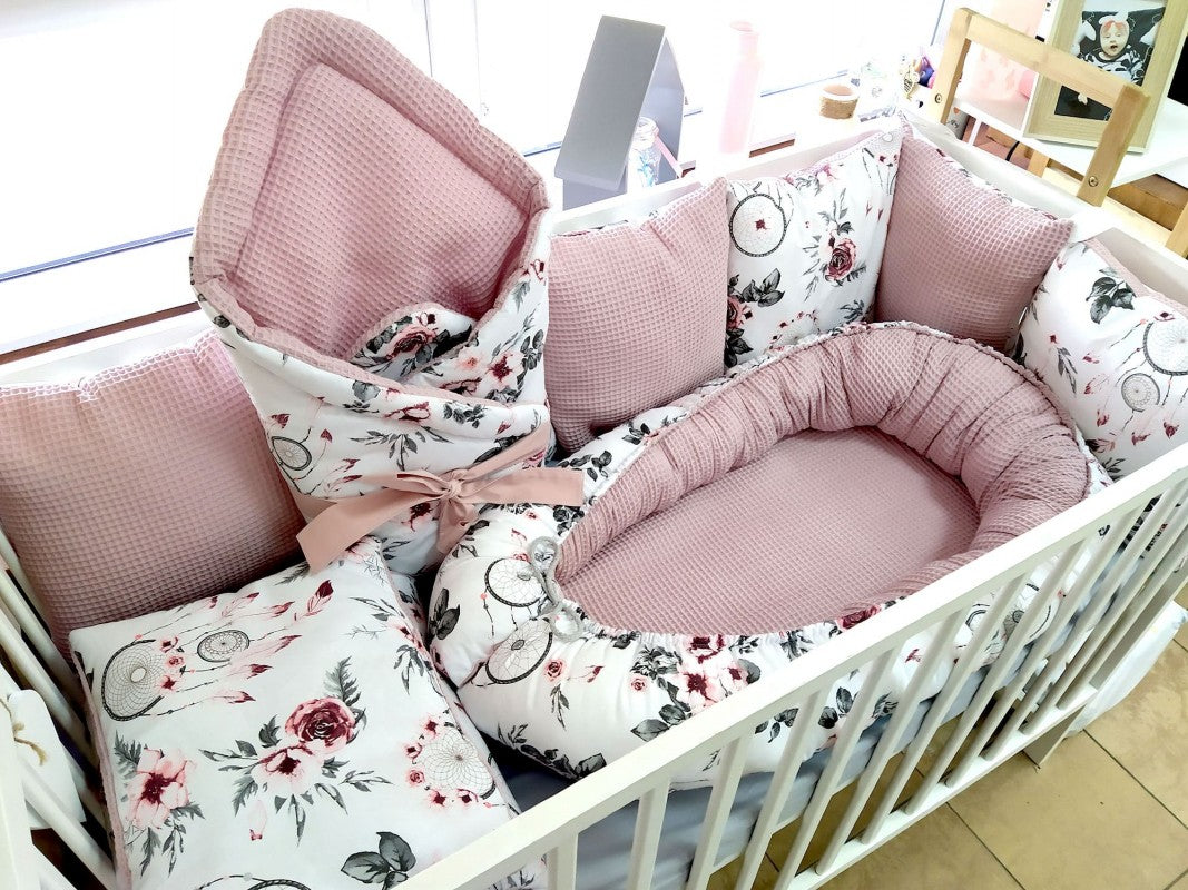 Ensemble de literie premium pour lit de bébé 5 pièces Dreamcatcher rose