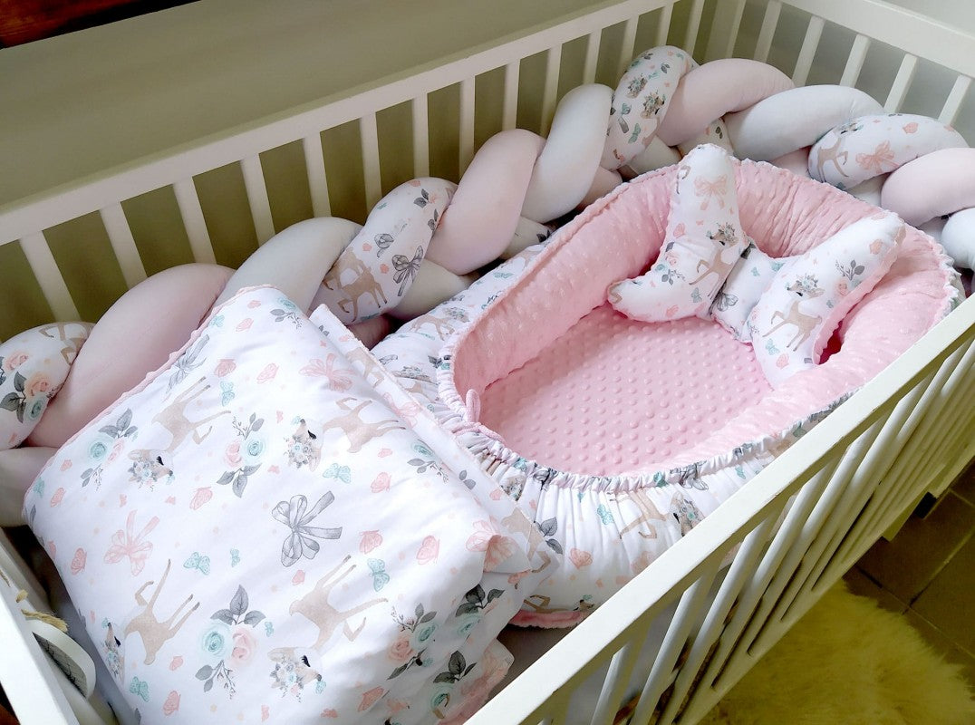 Ensemble de literie premium pour lit de bébé 5 pièces La Biche rose