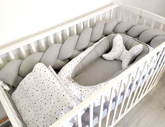 Ensemble de literie premium pour lit de bébé 5 pièces Confettis gris