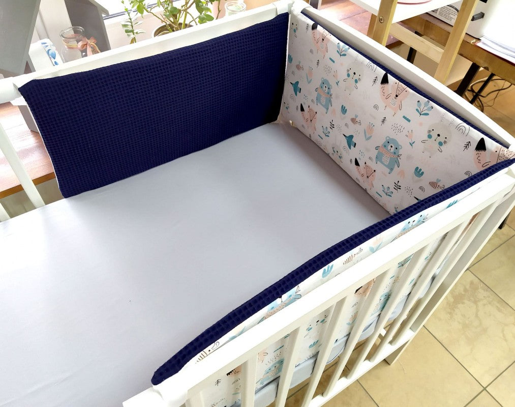 Ensemble de literie premium pour lit de bébé 5 pièces Animaux bleu marine