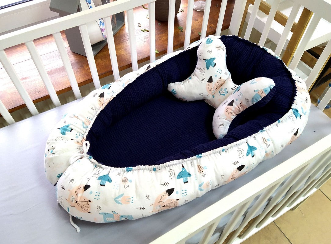Ensemble de literie Premium pour lit de bébé 6 pièces Animaux bleu marine