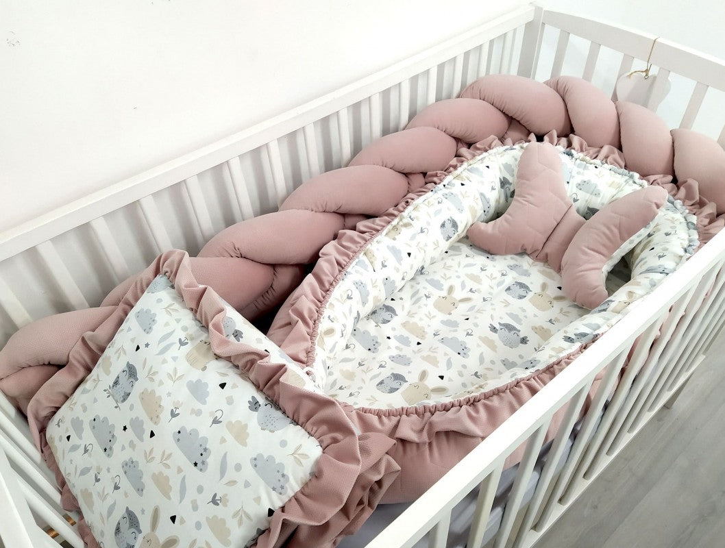 Ensemble de literie premium pour lit de bébé 5 pièces Animaux rose