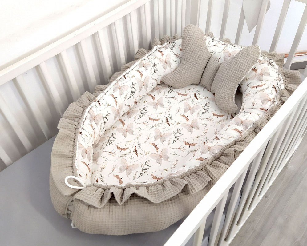 Ensemble de literie premium pour lit de bébé 5 pièces Papillon gris