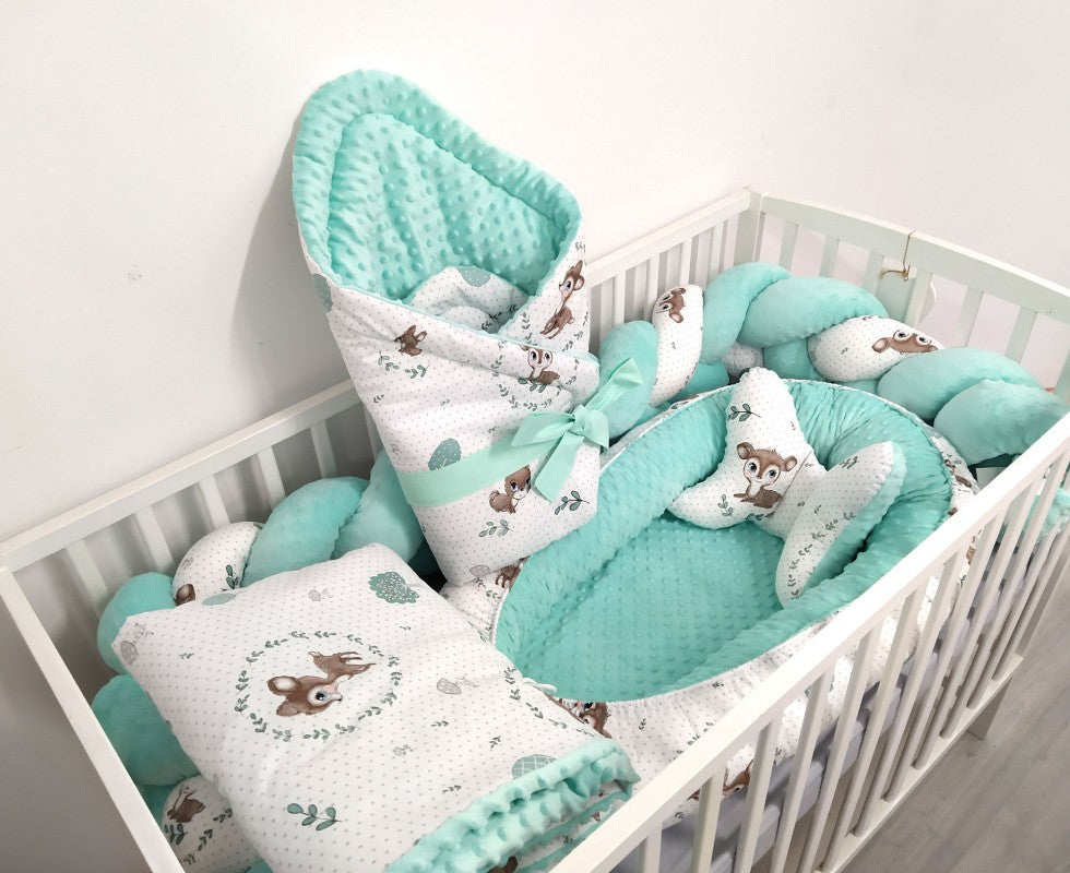 Ensemble de literie Premium pour lit de bébé 6 pièces La Biche turquoise