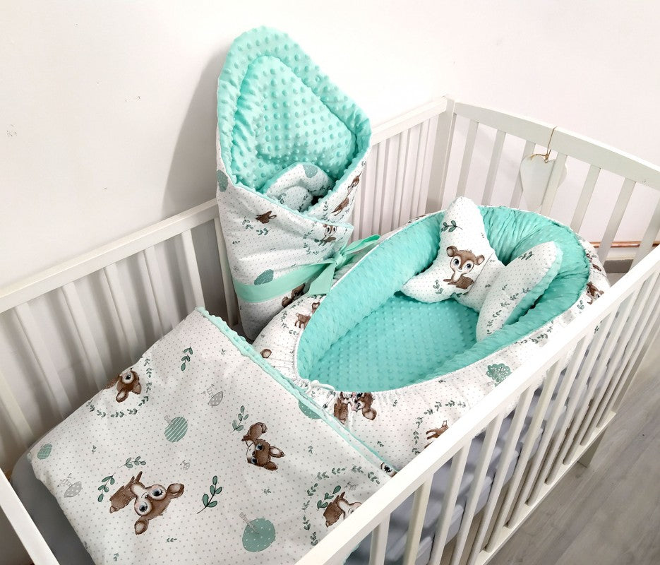 Ensemble de literie Premium pour lit de bébé 6 pièces La Biche turquoise