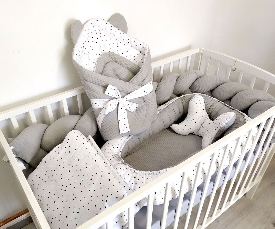 Ensemble de literie Premium pour lit de bébé 6 pièces Confettis gris