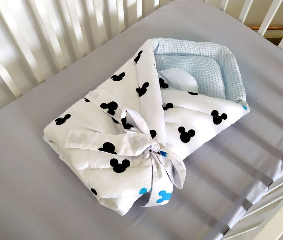 Ensemble de literie Premium pour lit de bébé 6 pièces Mouse bleu